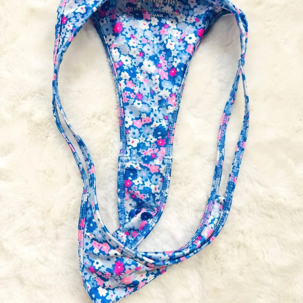 Kulani Kinis Blue Floral Triangle Bikini Set Small Womens